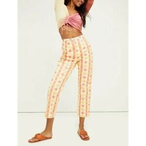 Free People Plaid Pants 2 High Rise Cropped Yellow She's All That Gingham